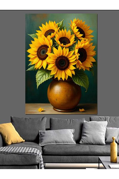 Tablomega Sunflowers in a Vase Decorative Canvas - Mdf Wooden Table
