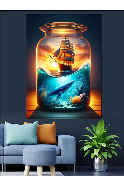 Tablomega Ship in a Bottle Decorative Canvas - Mdf Wooden Painting