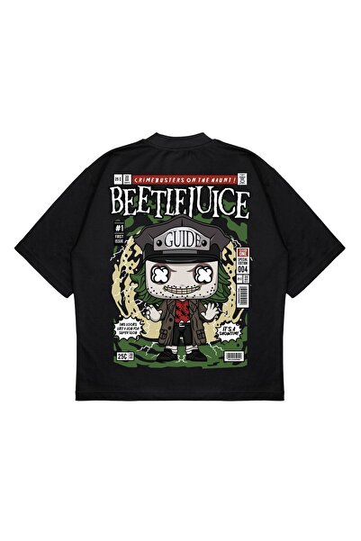 PURE EFFECT Tricou unisex oversize Beetle Juice, cu imprimeu pe spate, cu cro...