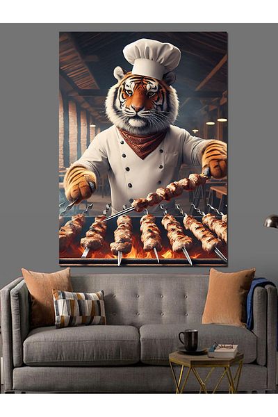 Tablomega Kebab and Tiger Decorative Canvas - Mdf Wooden Painting