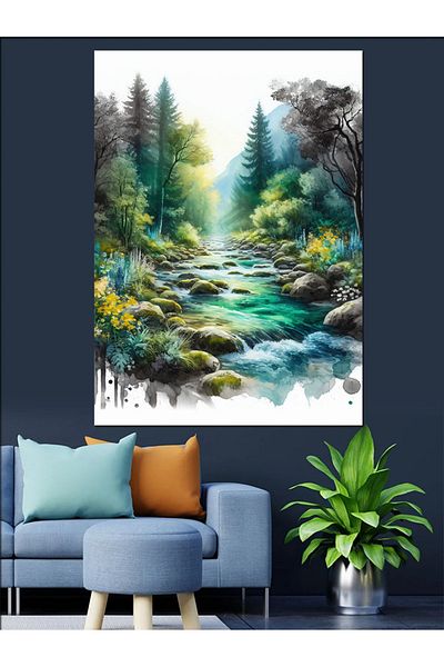 Tablomega Pânză decorativă Forest Stream - Lemn MDF