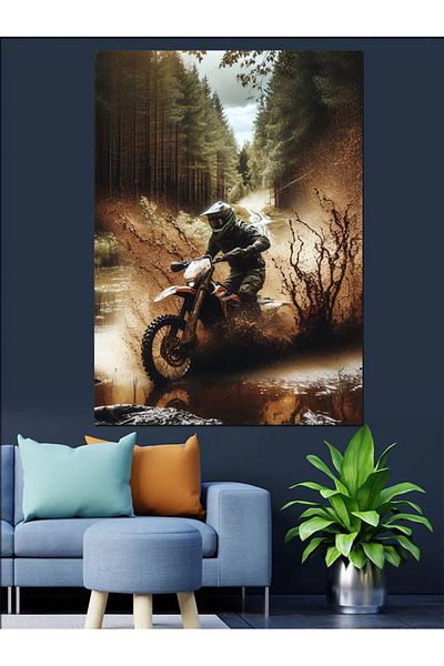 Tablomega Biker in the Forest Decorative Canvas - Mdf Wooden Painting