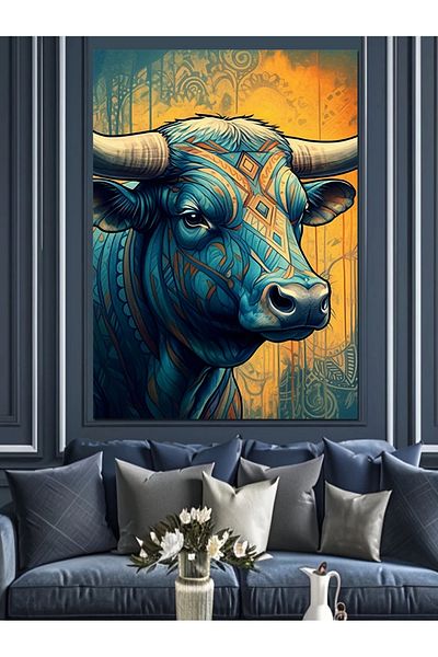 Tablomega Pânză Decorativă Blue Bull - Lemn MDF