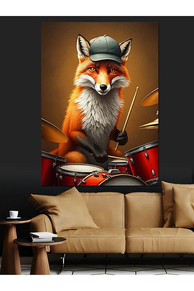 Tablomega Pânză decorativă Fox Playing the Drum - Lemn MDF