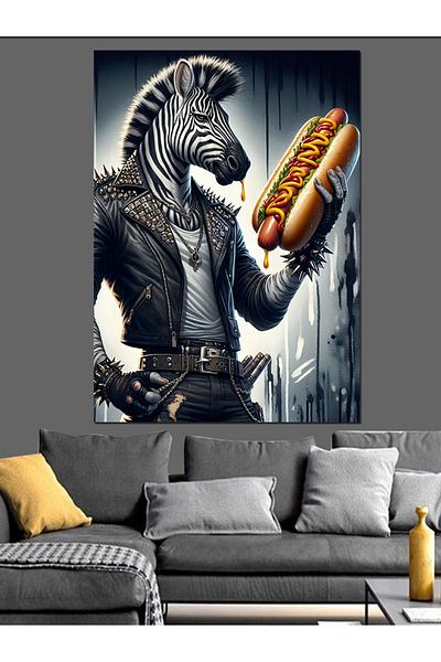 Tablomega Hotdog Zebra Canvas Decorativ - MDF Lemn Tablo