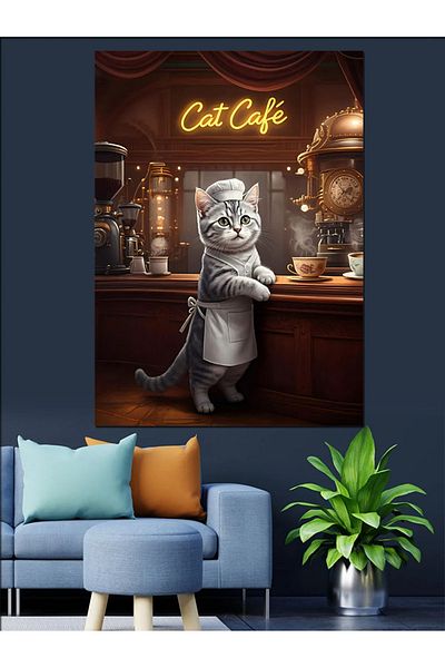 Tablomega Pânză decorativă Cat Waiter - Lemn MDF