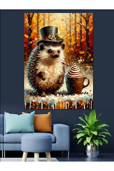 Tablomega Top Hat Hedgehog Decorative Canvas - Mdf Wooden Painting