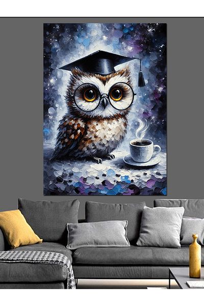 Tablomega Graduation Cap Wearing Owl Decorative Canvas - Mdf Wooden Painting