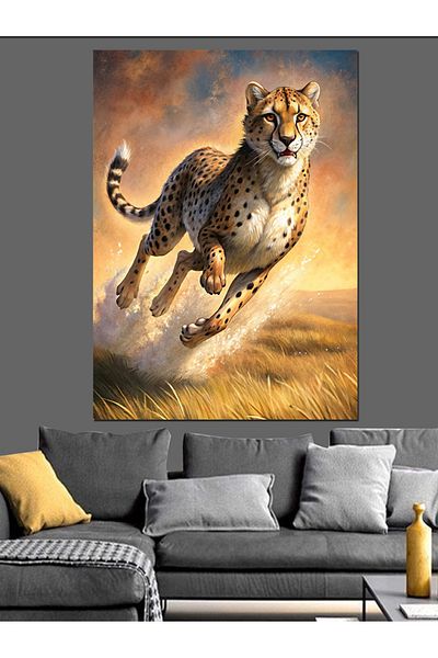 Tablomega Running Cheetah Decorative Canvas - Mdf Wooden Painting