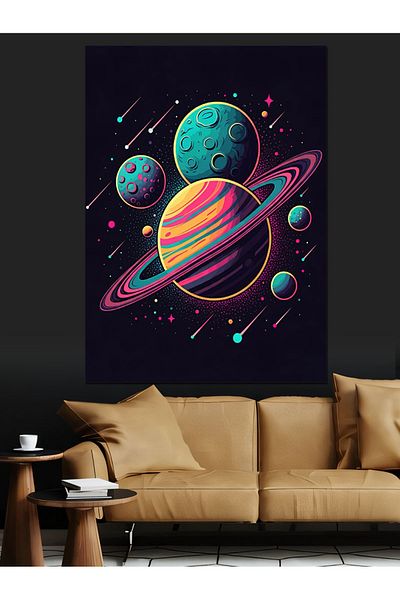 Tablomega Planets and Stars Decorative Canvas - Mdf Wooden Painting