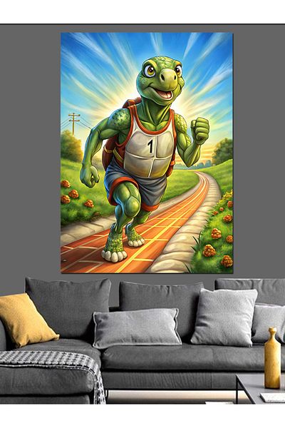 Tablomega Running Turtle Decorative Canvas - Mdf Wooden Painting