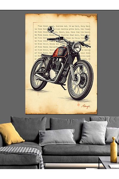 Tablomega Pânză decorativă cu desen de motocicletă veche - pictură din lemn MDF