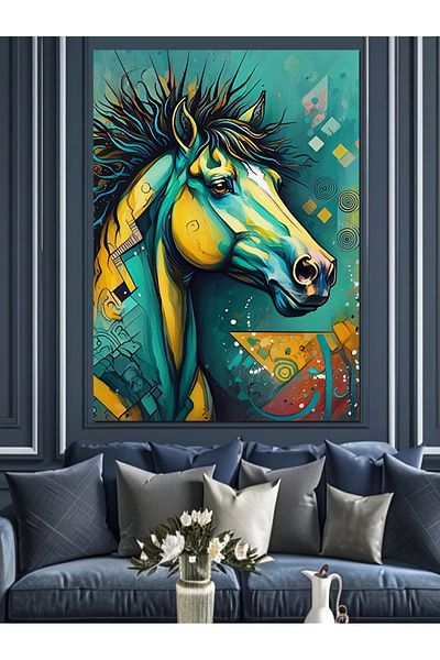 Tablomega Colorful Horse Decorative Canvas - Mdf Wooden Painting