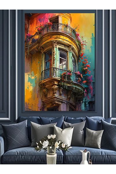 Tablomega Pânză decorativă cu peisaj de clădire colorată - pictură din lemn MDF
