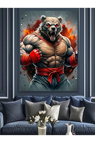 Tablomega Boxer Bear Decorative Canvas - Mdf Wooden Painting