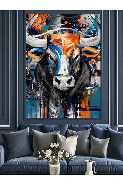Tablomega Abstract Bull Decorative Canvas - Mdf Wooden Painting
