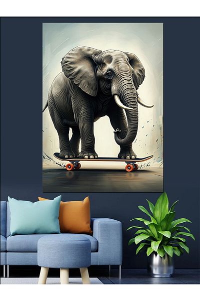 Tablomega Pânză decorativă elefant skateboarder - masă din lemn MDF