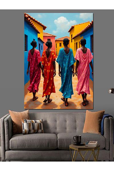Tablomega Women in Colorful Dresses Decorative Canvas - Mdf Wooden Painting