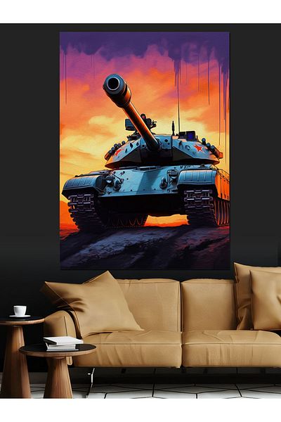 Tablomega Tank and Flames Decorative Canvas - Mdf Wooden Painting