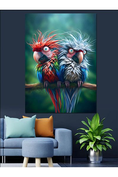 Tablomega Colorful Parrots Decorative Canvas - Mdf Wooden Painting