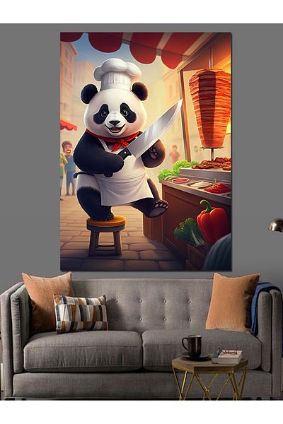 Tablomega Rotary Panda Chef Decorative Canvas - Mdf Wooden Table
