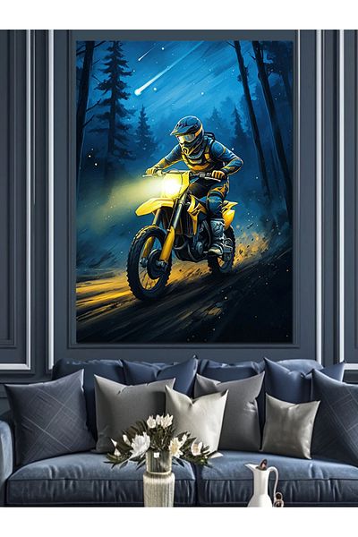 Tablomega Night Motorcyclist Decorative Canvas - Mdf Wooden Painting