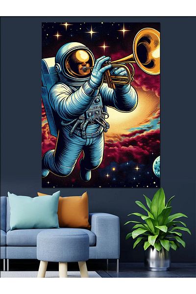 Tablomega Astronaut with Trumpet Decorative Canvas - Mdf Wooden Table