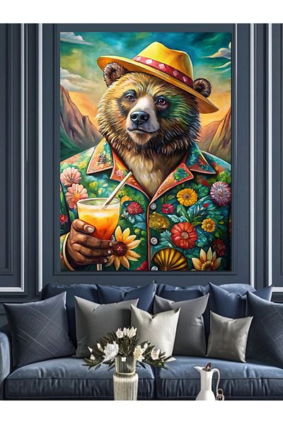 Tablomega Tropical Bear Decorative Canvas - Mdf Wooden Table