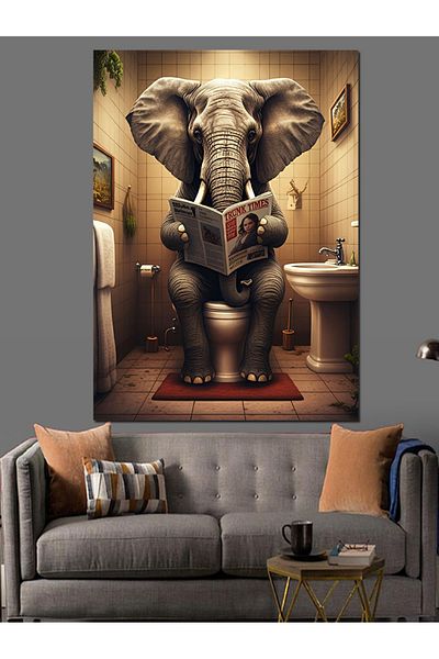 Tablomega Elefant care citeste ziare Canvas Decorativ - MDF Lemn Pictat