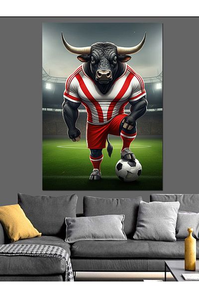 Tablomega Football Player Bull Decorative Canvas - Mdf Wooden Table
