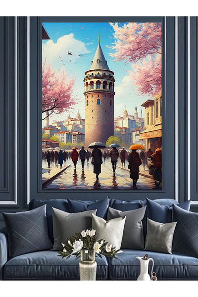 Tablomega Galata Tower Decorative Canvas - Mdf Wood Table