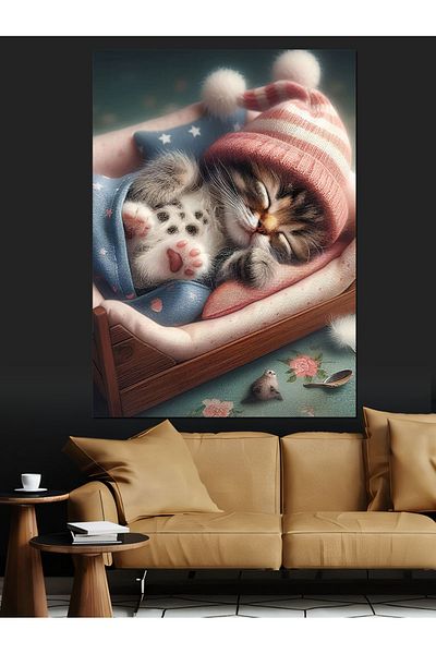 Tablomega Blanket Cat Decorative Canvas - Mdf Wooden Painting