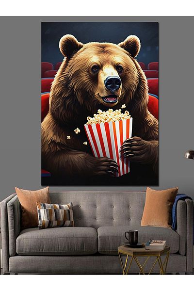 Tablomega Bear Holding Popcorn Decorative Canvas - Mdf Wooden Painting