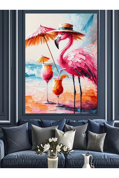 Tablomega Pânză decorativă Flamingo pe plajă - MDF Lemn