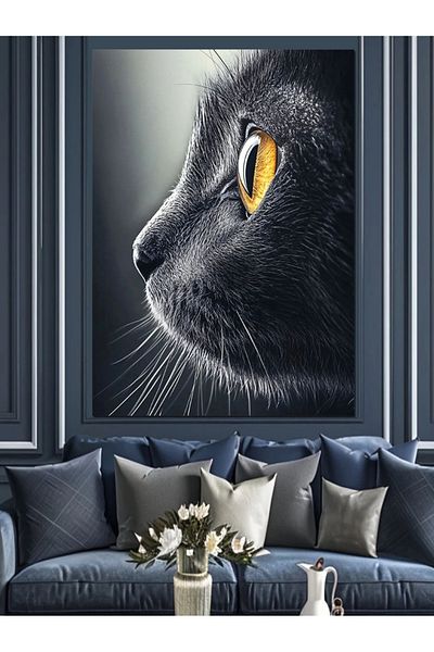 Tablomega Yellow Eyed Cat Decorative Canvas - Mdf Wooden Painting