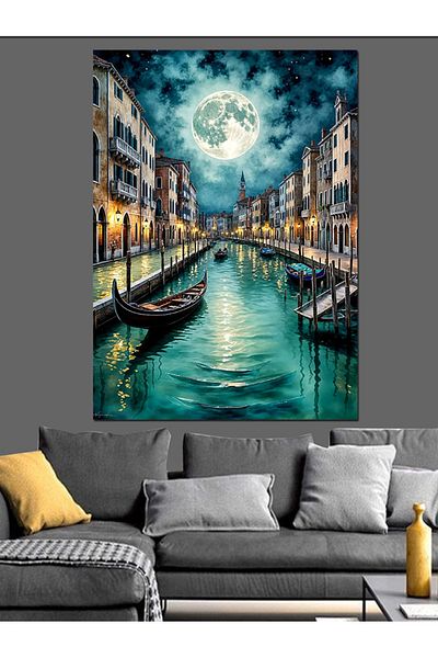 Tablomega Moonlight in Venice Decorative Canvas - Mdf Wooden Painting