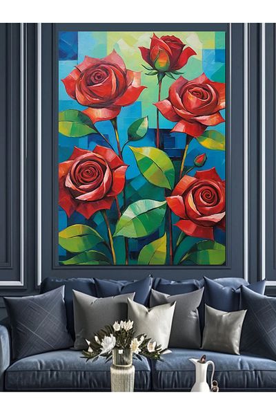 Tablomega Pânză decorativă cu trandafiri roșii - Lemn MDF