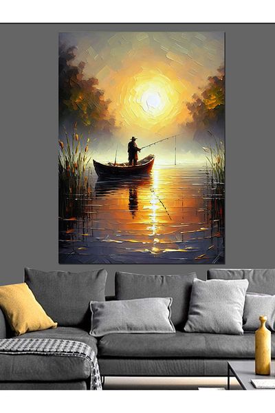 Tablomega Fisherman on Sunset Decorative Canvas - Mdf Wooden Painting