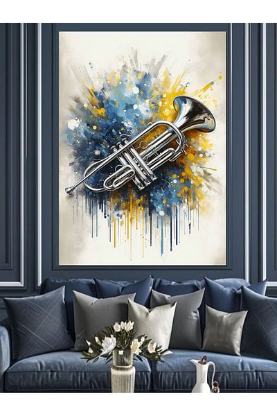 Tablomega Painted Trumpet Art Decorative Canvas - Mdf Wooden Painting