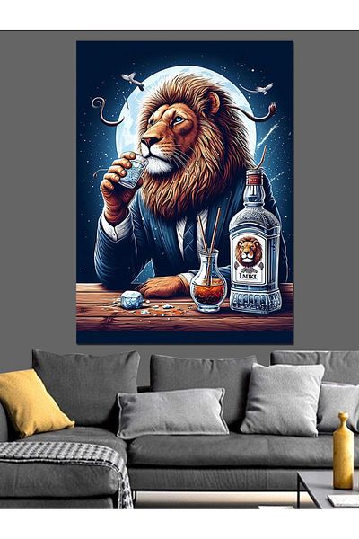 Tablomega Lion Bey Decorative Canvas - Mdf Wooden Painting