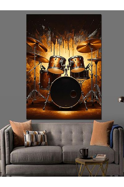 Tablomega Flaming Drum Set Decorative Canvas - Mdf Wooden Table