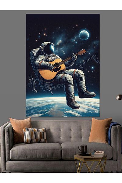 Tablomega Astronaut Playing Guitar on the Moon Decorative Canvas - Mdf Wooden Painting