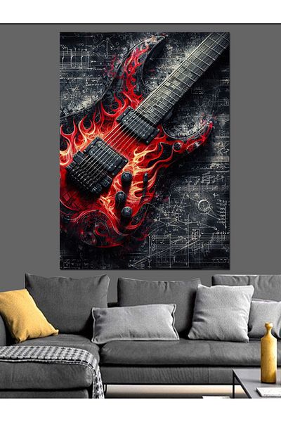 Tablomega Flaming Electric Guitar Decorative Canvas - Mdf Wooden Painting