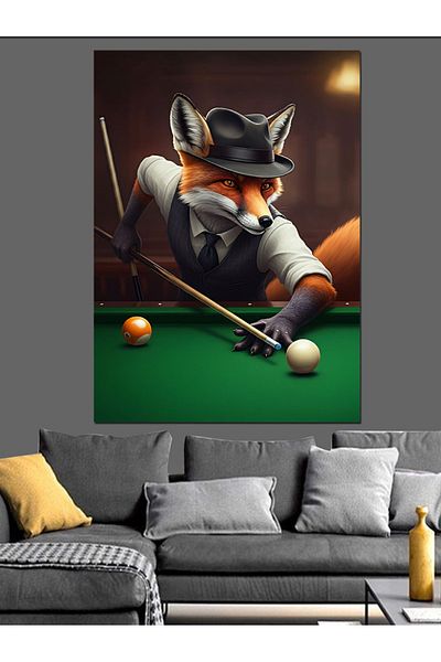 Tablomega Fox Playing Billiards Decorative Canvas - Mdf Wooden Painting