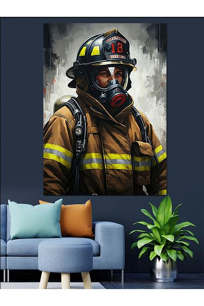 Tablomega Firefighter Mask Decorative Canvas - Mdf Wooden Painting