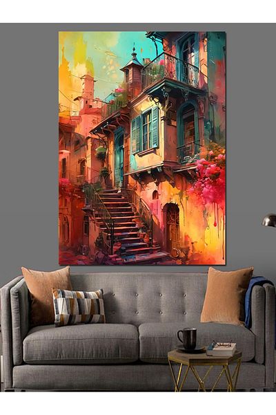 Tablomega Colorful Narrow Street Decorative Canvas - Mdf Wooden Painting