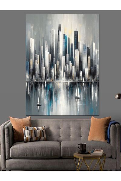 Tablomega Future City Landscape Decorative Canvas - Mdf Wooden Painting