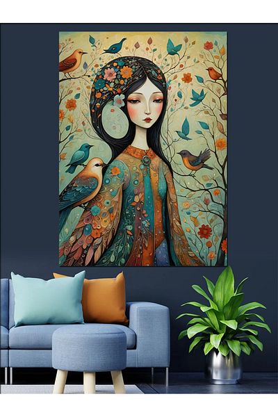 Tablomega Colorful Woman Drawing Decorative Canvas - Mdf Wooden Painting