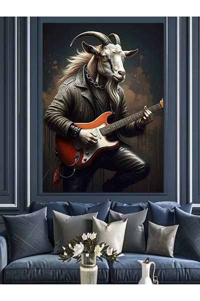 Tablomega Guitar Goat Decorative Canvas - Mdf Wooden Painting