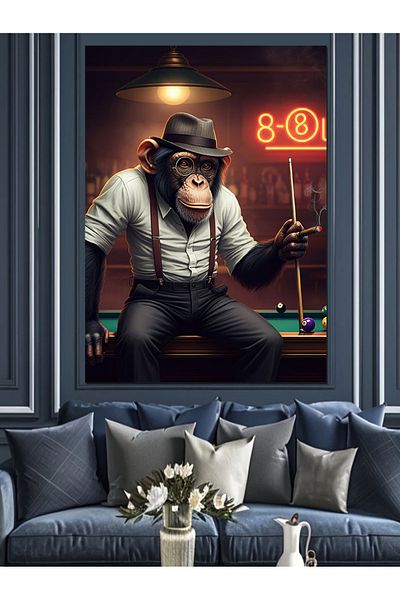 Tablomega Billiard Monkey Decorative Canvas - Mdf Wooden Table